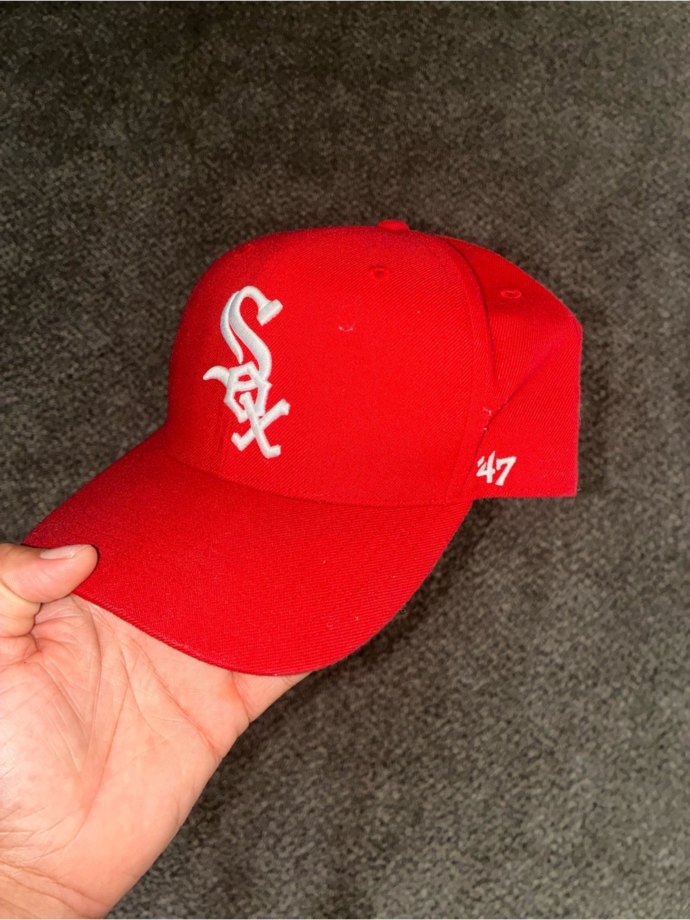 47 Adjustable Red Baseball Cap with White Sox Embroidered Logo